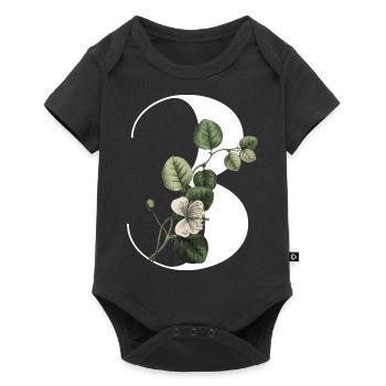 Nummer 3 Blumengrün -3. Blumengeburtstag - Baby Premium Kurzarmbody - Schwarz - Vorne