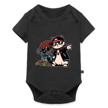 Dog and cat in hip hop style - Baby Premium short-sleeve bodysuit - black - Front