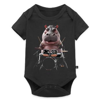 Nilpferd Schlagzeug - Baby Premium Kurzarmbody - Schwarz - Vorne