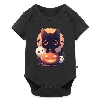Cute Halloween cat with pumpkin and ghosts - Baby Premium short-sleeve bodysuit - black - Front