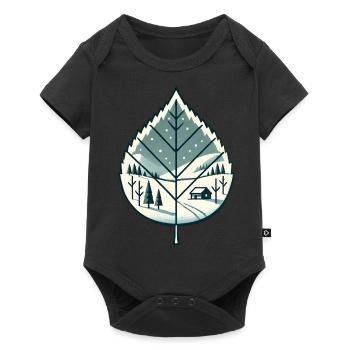 Blatt mit Schneelandschaft - Baby Premium Kurzarmbody - Schwarz - Vorne