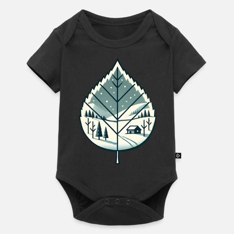 Blatt mit Schneelandschaft - Baby Premium Kurzarmbody - Schwarz