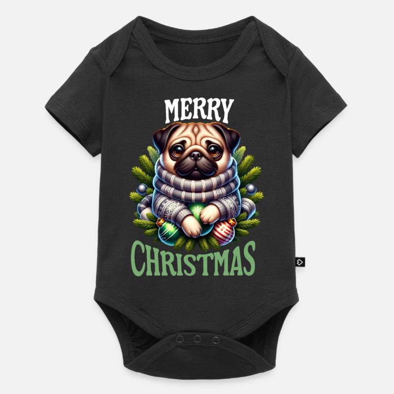 Merry Christmas Pug Geschenkidee - Mops - Baby Premium Kurzarmbody - Schwarz
