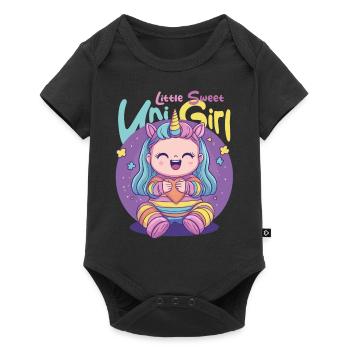 Jolie fille avec licorne - Body à manches courtes Premium Bébé - noir - Devant