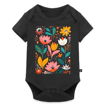 Otomi Floral Pattern Cultural Art - Baby Premium short-sleeve bodysuit - black - Front
