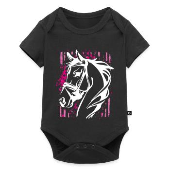Graffiti-Stil Pferd mit Pinkem Farbsplash - Baby Premium Kurzarmbody - Schwarz - Vorne