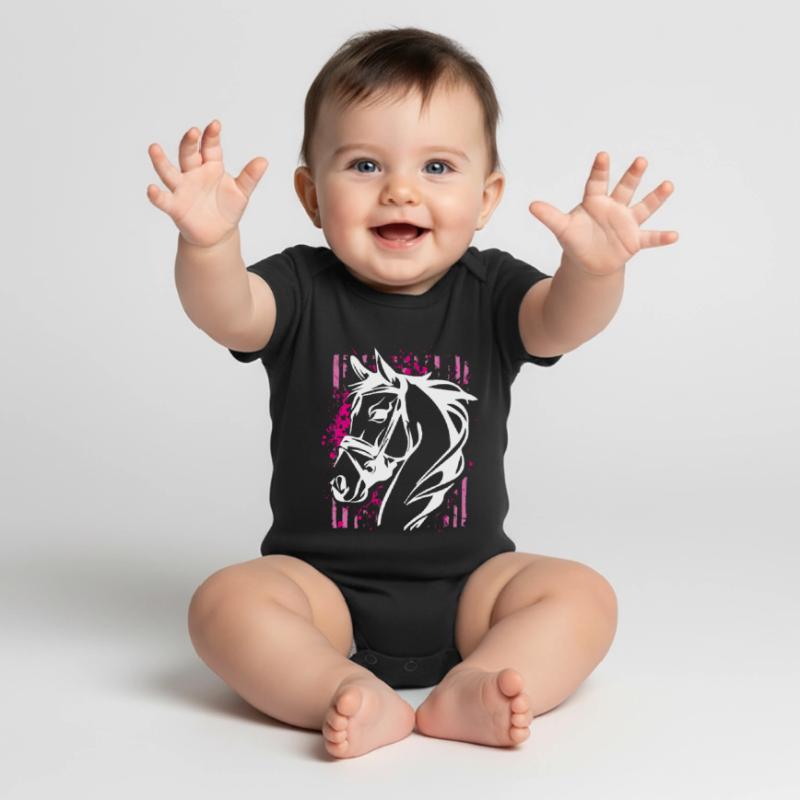 Graffiti-Stil Pferd mit Pinkem Farbsplash Baby Premium Kurzarmbody