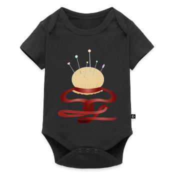 nostalgisches Nadelkissen mit Stecknadeln - Baby Premium Kurzarmbody - Schwarz - Vorne