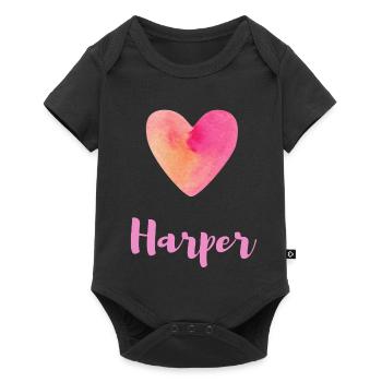 T-shirt cadeau Harper Pink Heart Girl - Body à manches courtes Premium Bébé - noir - Devant
