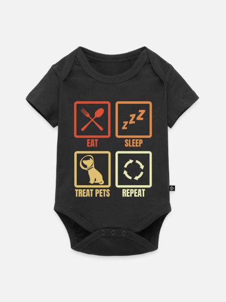 Essen Schlafen Tiere behandeln - Baby Premium Kurzarmbody - Schwarz