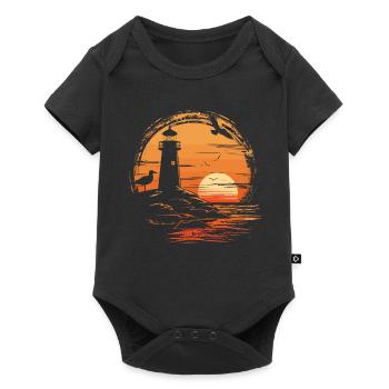 Seagull Seabird Lighthouse Sunset - Baby Premium short-sleeve bodysuit - black - Front