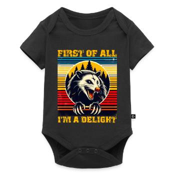 Zunächst einmal bin ich eine Freude, Retro-Opossum - Baby Premium Kurzarmbody - Schwarz - Vorne