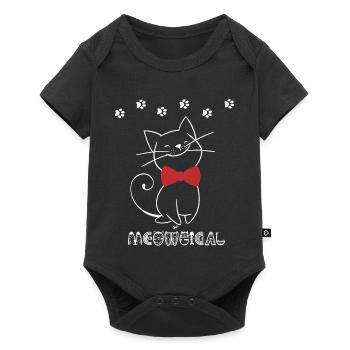 Playful cat illustration with red ribbon - Baby Premium short-sleeve bodysuit - black - Front