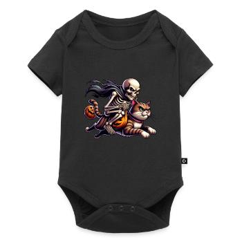 Balades en squelette sur chat Halloween - Body à manches courtes Premium Bébé - noir - Devant