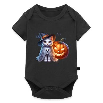 Chat avec chapeau de sorcière citrouille Halloween - Body à manches courtes Premium Bébé - noir - Devant