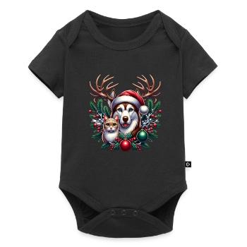 Reindeer Antlers Dog Cat - Baby Premium short-sleeve bodysuit - black - Front