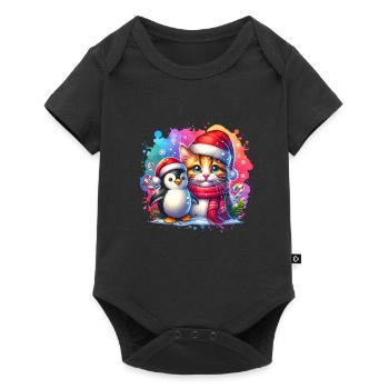 Penguin Christmas Cat Children Family St. Nicholas - Baby Premium short-sleeve bodysuit - black - Front
