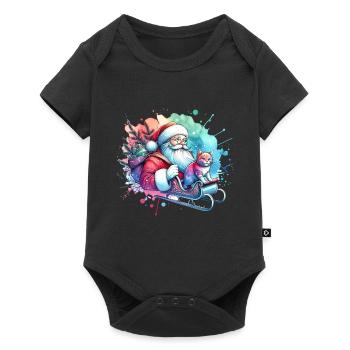 Weihnachtsmann mit Katze Schlitten - Baby Premium Kurzarmbody - Schwarz - Vorne