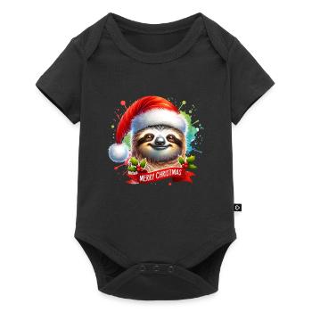Merry Christmas funny sloth Santa Claus - Baby Premium short-sleeve bodysuit - black - Front