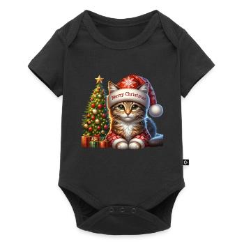 Joyeux Noël Chat Doux Père Noël - Body à manches courtes Premium Bébé - noir - Devant