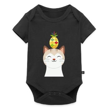 Chat joyeux avec ananas – Tropical Animal Design - Body à manches courtes Premium Bébé - noir - Devant