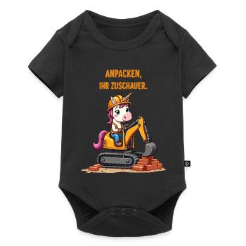 Einhorn Baggermeister - Baby Premium Kurzarmbody - Schwarz - Vorne