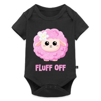 Rosa Schaf mit Spruch lustig - Fluff off - Baby Premium Kurzarmbody - Schwarz - Vorne