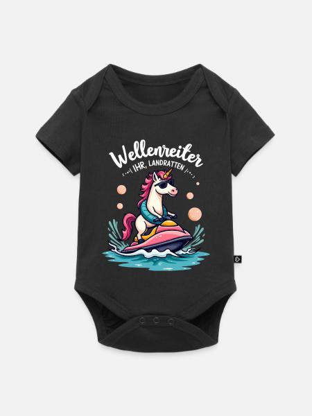 Pinker Einhorn Wellenreiter - Baby Premium Kurzarmbody - Schwarz