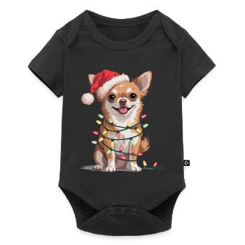 Festive Chihuahua with fairy lights - Baby Premium short-sleeve bodysuit - black - Front