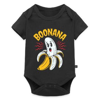 Gruseliger Bananen Geist Boo - Halloween Cartoon - Baby Premium Kurzarmbody - Schwarz - Vorne