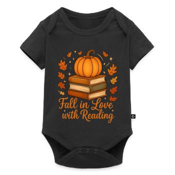 Bücher und Kürbis - Fall in Love with Reading - Baby Premium Kurzarmbody - Schwarz - Vorne