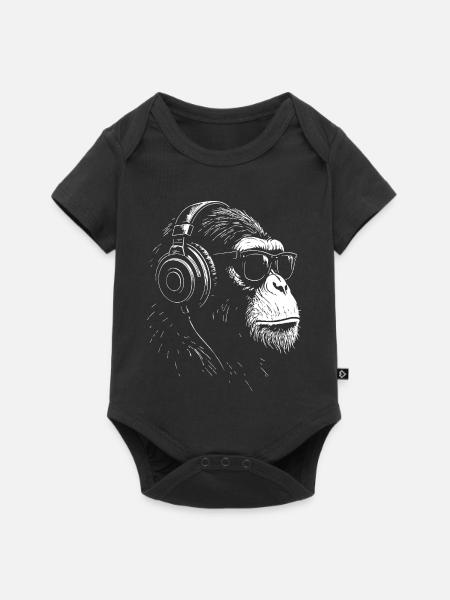 Kopfhörer Monkey mit Sonnenbrille - Baby Premium Kurzarmbody - Schwarz