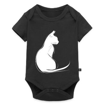 Cat Silhouette Outline Drawing Lineart Art - Baby Premium short-sleeve bodysuit - black - Front