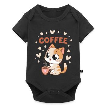 Chat Café Doux Tasse Coeur - Body à manches courtes Premium Bébé - noir - Devant