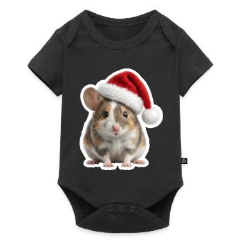 Une souris mignonne avec un grand chapeau de Noël - Body à manches courtes Premium Bébé - noir - Devant