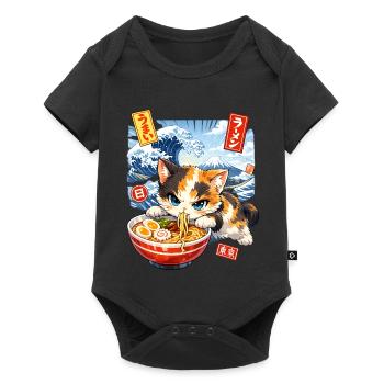 Japon Cat Ramen Nouilles Motif Vague Rétro - Body à manches courtes Premium Bébé - noir - Devant