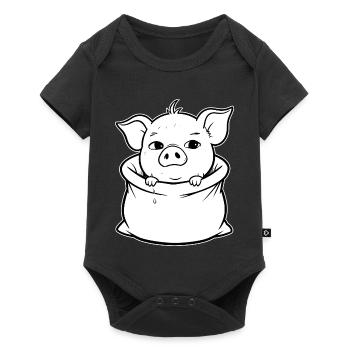 Kuscheliges Schweinchen aus dem Sack - Baby Premium Kurzarmbody - Schwarz - Vorne