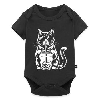 Katze mit Bubble Tee - Baby Premium Kurzarmbody - Schwarz - Vorne