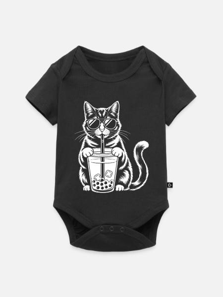 Katze mit Bubble Tee - Baby Premium Kurzarmbody - Schwarz