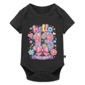 Hello 13 Ans Or et Nœud Rose | Anniversaire Ado - Body à manches courtes Premium Bébé - noir - Devant