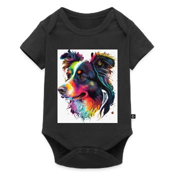 Regenbogen-Porträthund - Baby Premium Kurzarmbody - Schwarz - Vorne