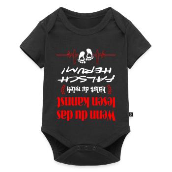 Falsch herum Baby Strampler Babysprüche - Baby Premium Kurzarmbody - Schwarz - Vorne