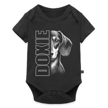 Dackel Porträt mit Schriftzug - Baby Premium Kurzarmbody - Schwarz - Vorne