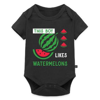 Junge mag tropische Sommerfrüchte mit - Baby Premium Kurzarmbody - Schwarz - Vorne