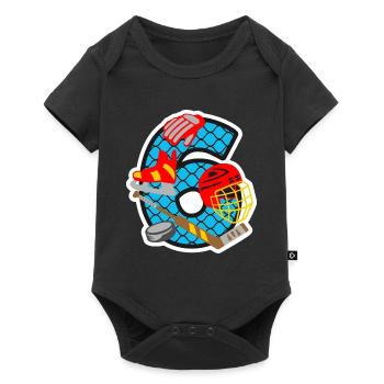 Eishockey 6. Geburtstagsparty Nummer 6 - 6 Jahre - Baby Premium Kurzarmbody - Schwarz - Vorne