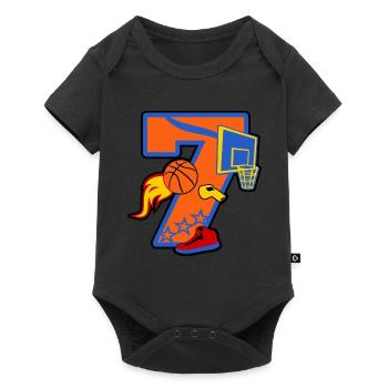 Basketball 7. Geburtstagsparty Nummer 7 - 7 Jahre - Baby Premium Kurzarmbody - Schwarz - Vorne