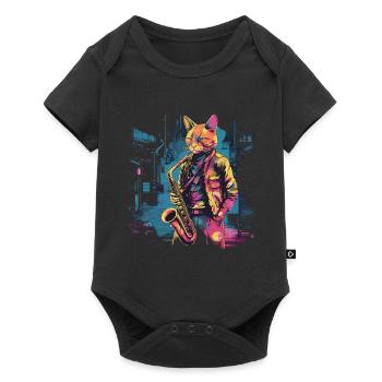 Cat Saxophone Musicien Jazz Saxophoniste Swing Meow - Body à manches courtes Premium Bébé - noir - Devant