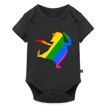 Regenbogen Pinguin macht Karate - Baby Premium Kurzarmbody - Schwarz - Vorne