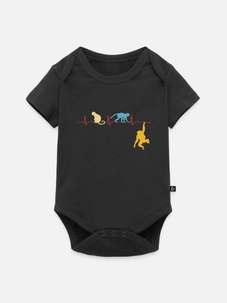Monkey Heartbeat Zoo Monkey Animals Monkey Retro - Baby Premium short-sleeve bodysuit - black