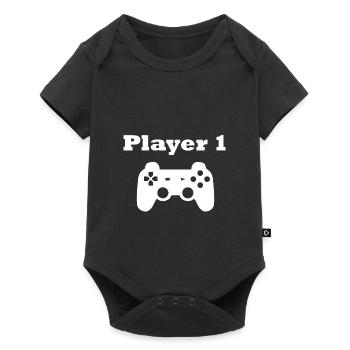Gaming Player 1 Controller Geschenk - Baby Premium Kurzarmbody - Schwarz - Vorne